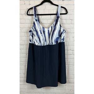 AVENUE blue white swim one piece suit dress size 22 NWT